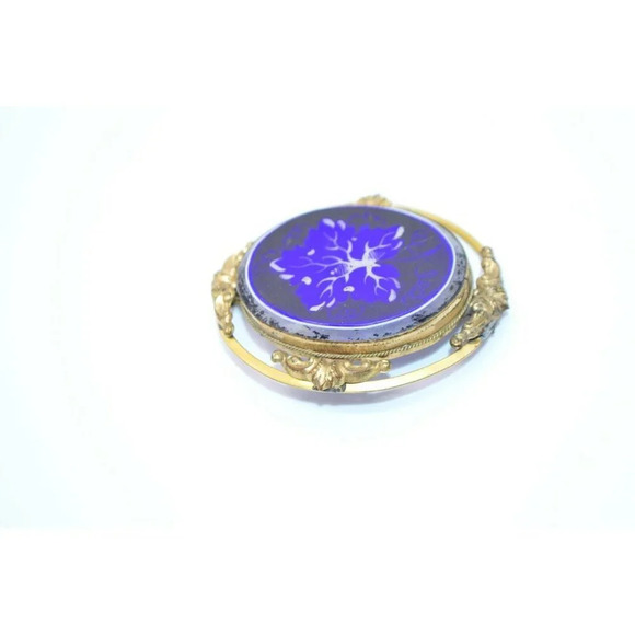 Victorian Gold Filled Blue White Glass Hand Painte - Picture 3 of 5